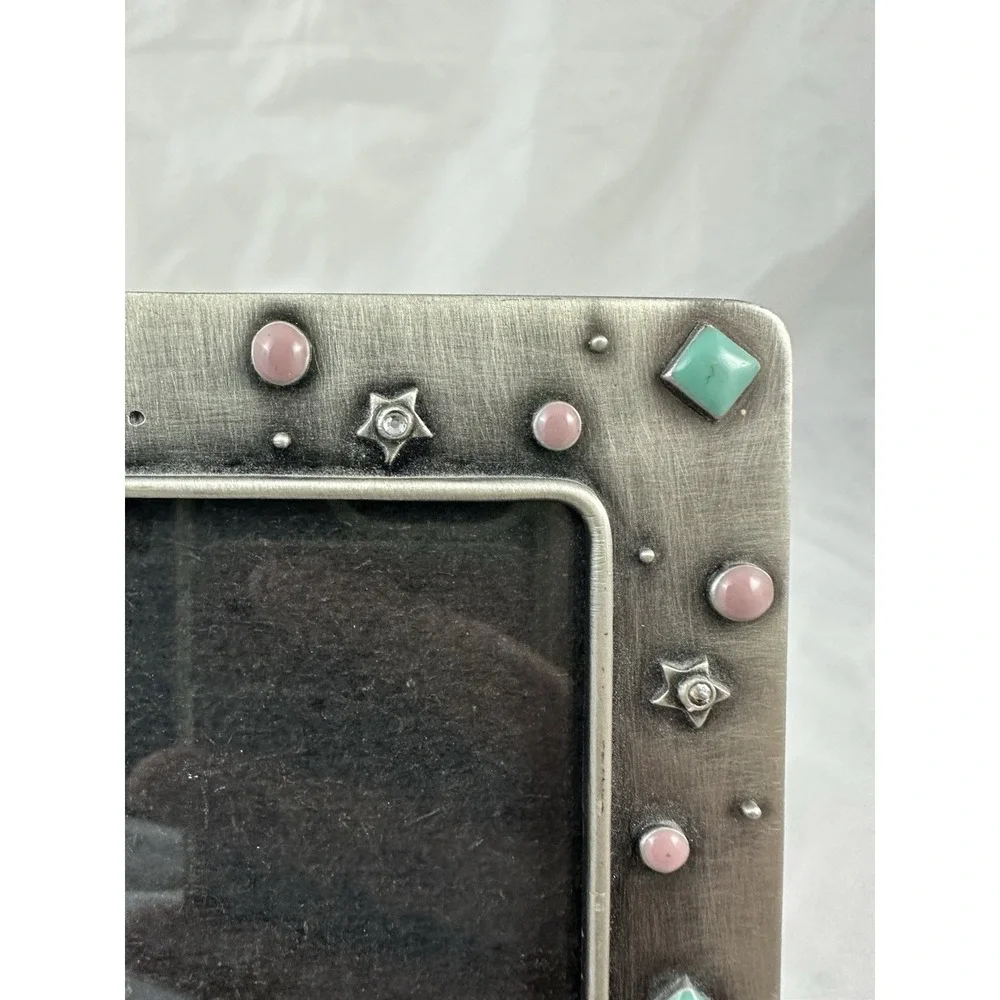 Fetco Picture Frame 4X6 Silver Laugh Out Loud Metal Heart Star Pink Blue Jeweled